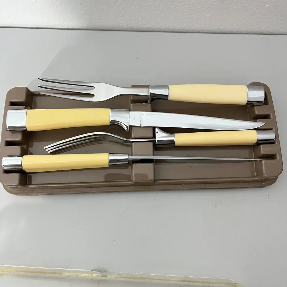 Vintage Carvel Hall Fork & Steak Knife Set By‎ Briddell, retro kitchenware mcm
